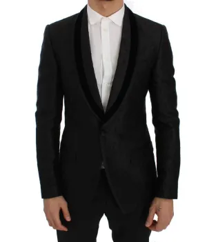 Black Floral Ricamo Slim Fit Blazer Jacket