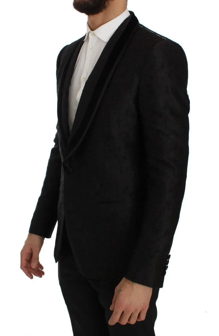 Black Floral Ricamo Slim Fit Blazer Jacket