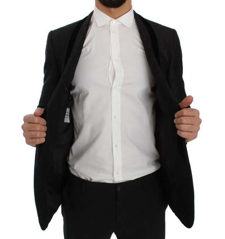 Black Floral Ricamo Slim Fit Blazer Jacket