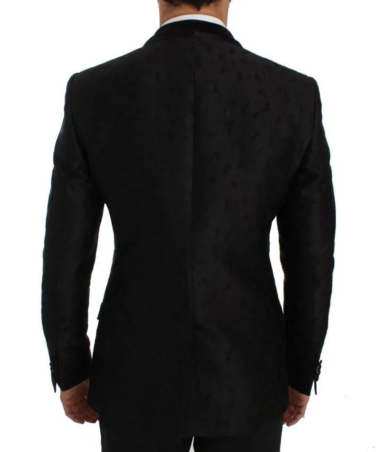 Black Floral Ricamo Slim Fit Blazer Jacket