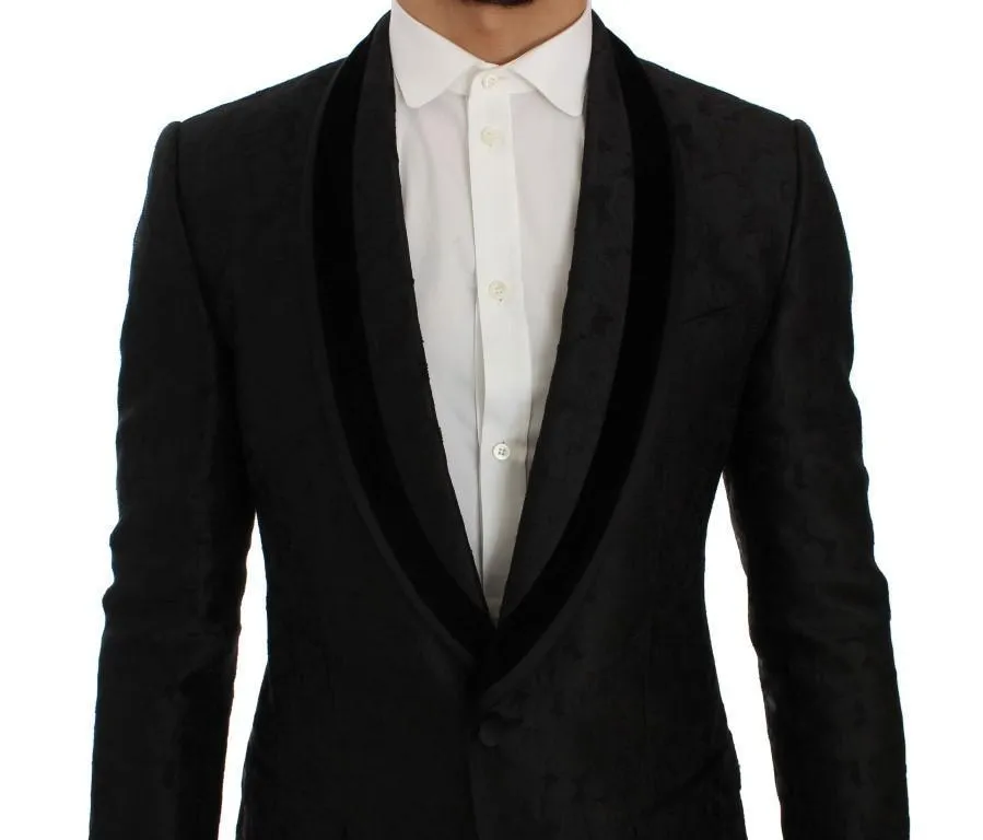 Black Floral Ricamo Slim Fit Blazer Jacket