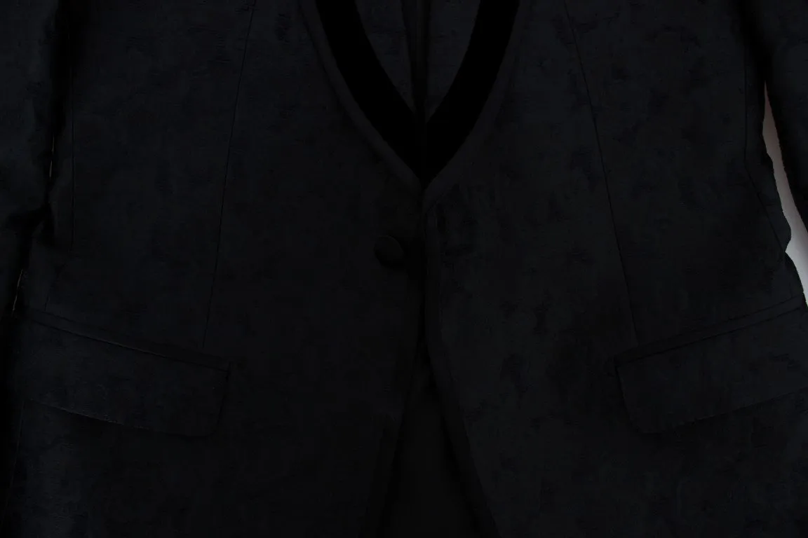 Black Floral Ricamo Slim Fit Blazer Jacket