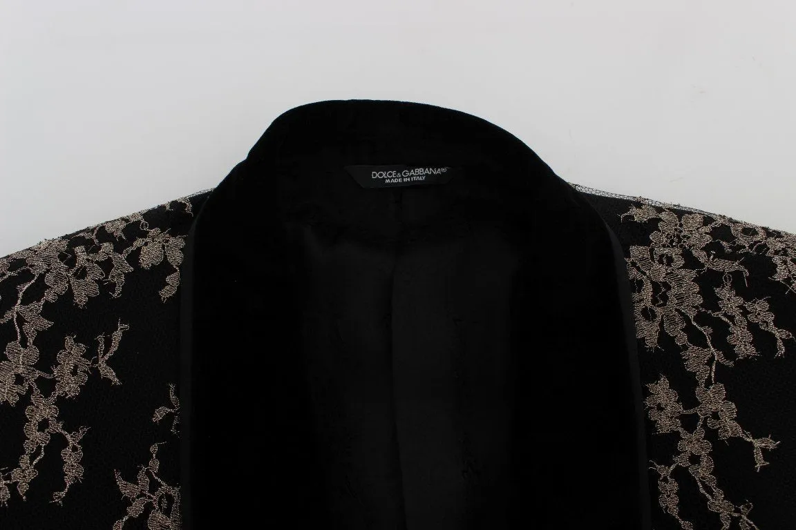 Black Gold Floral Lace Slim Fit Blazer Jacket