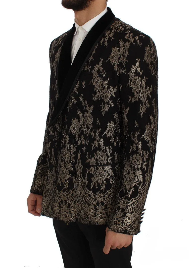 Black Gold Floral Lace Slim Fit Blazer Jacket
