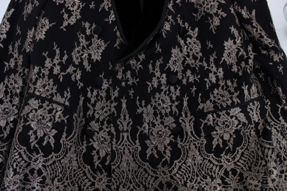 Black Gold Floral Lace Slim Fit Blazer Jacket