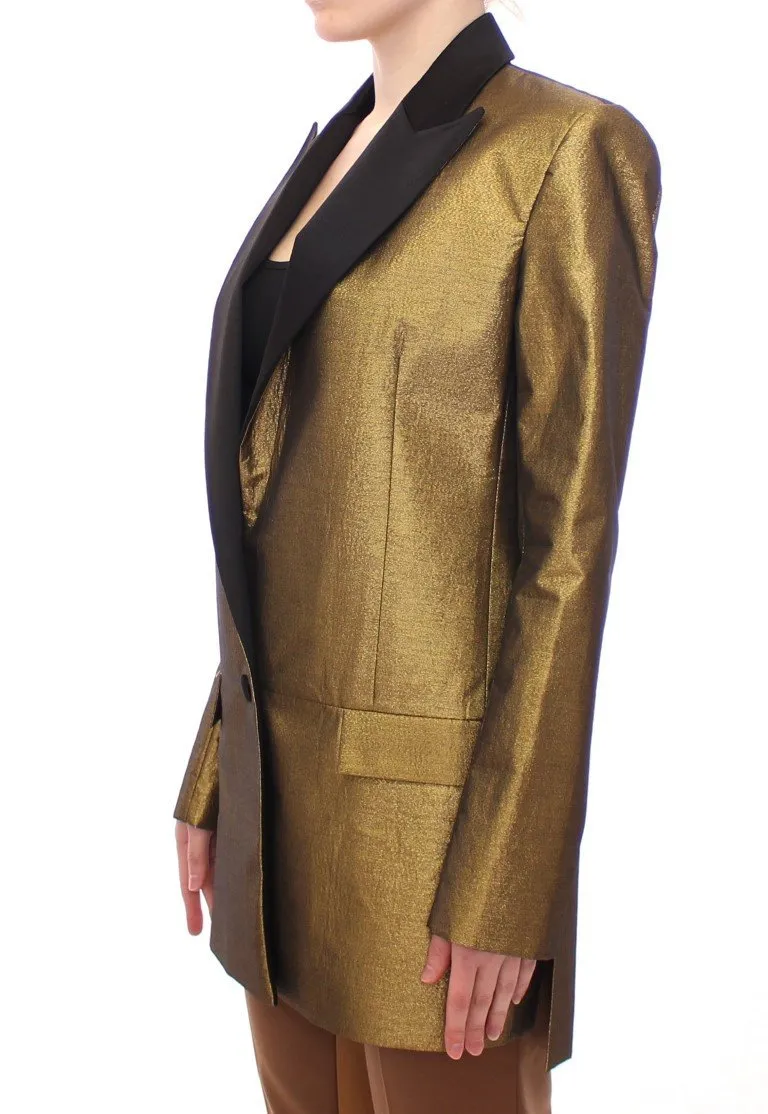 Black Gold Silk Coat Jacket Long Blazer