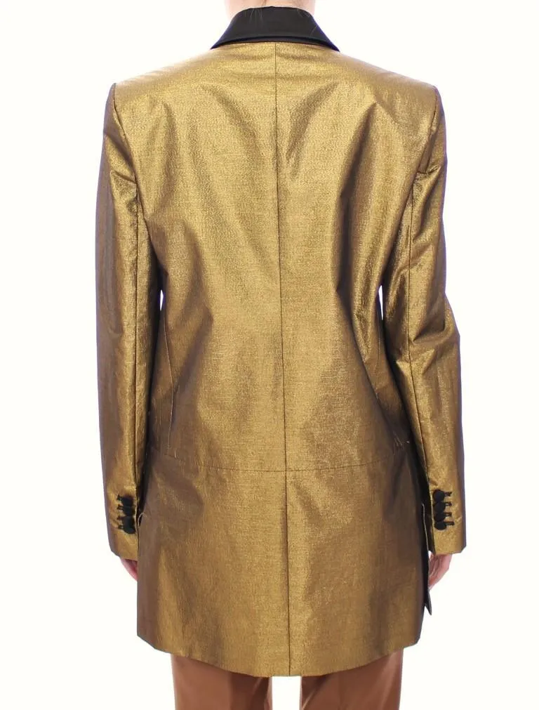 Black Gold Silk Coat Jacket Long Blazer