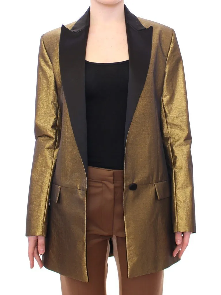 Black Gold Silk Coat Jacket Long Blazer