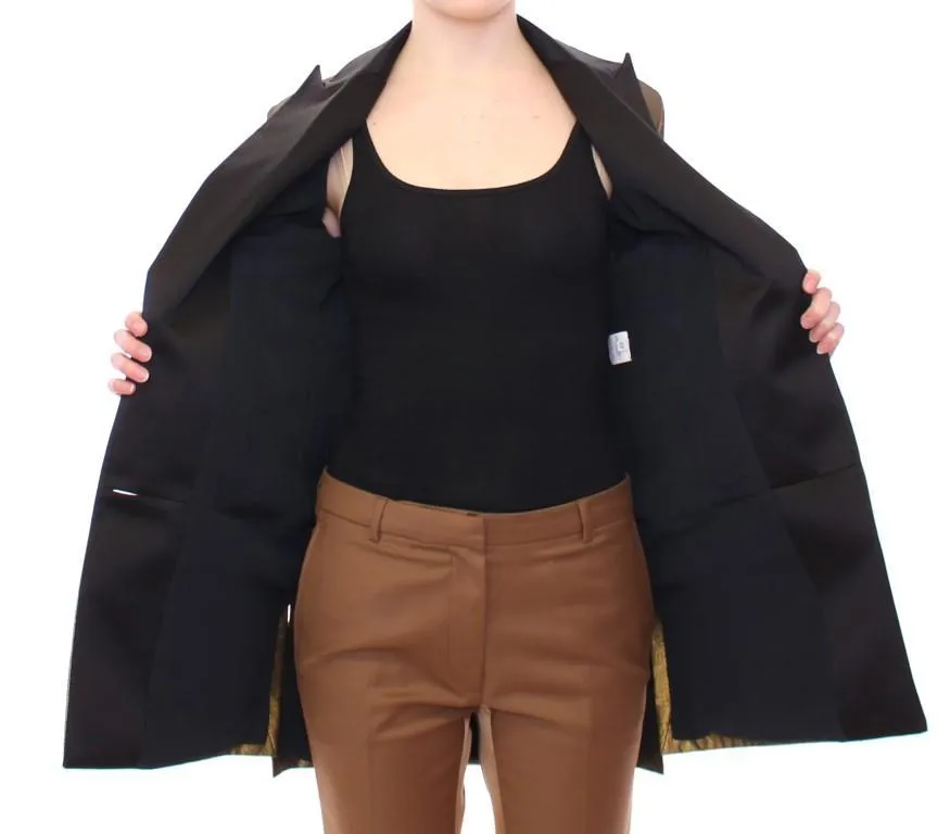 Black Gold Silk Coat Jacket Long Blazer