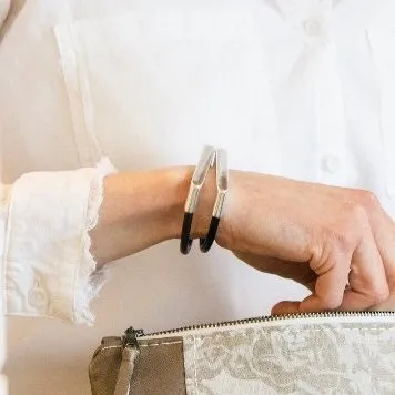 Black Leather Cuff Bracelet for Women With Silver Straight Bar Magnetic Clasp