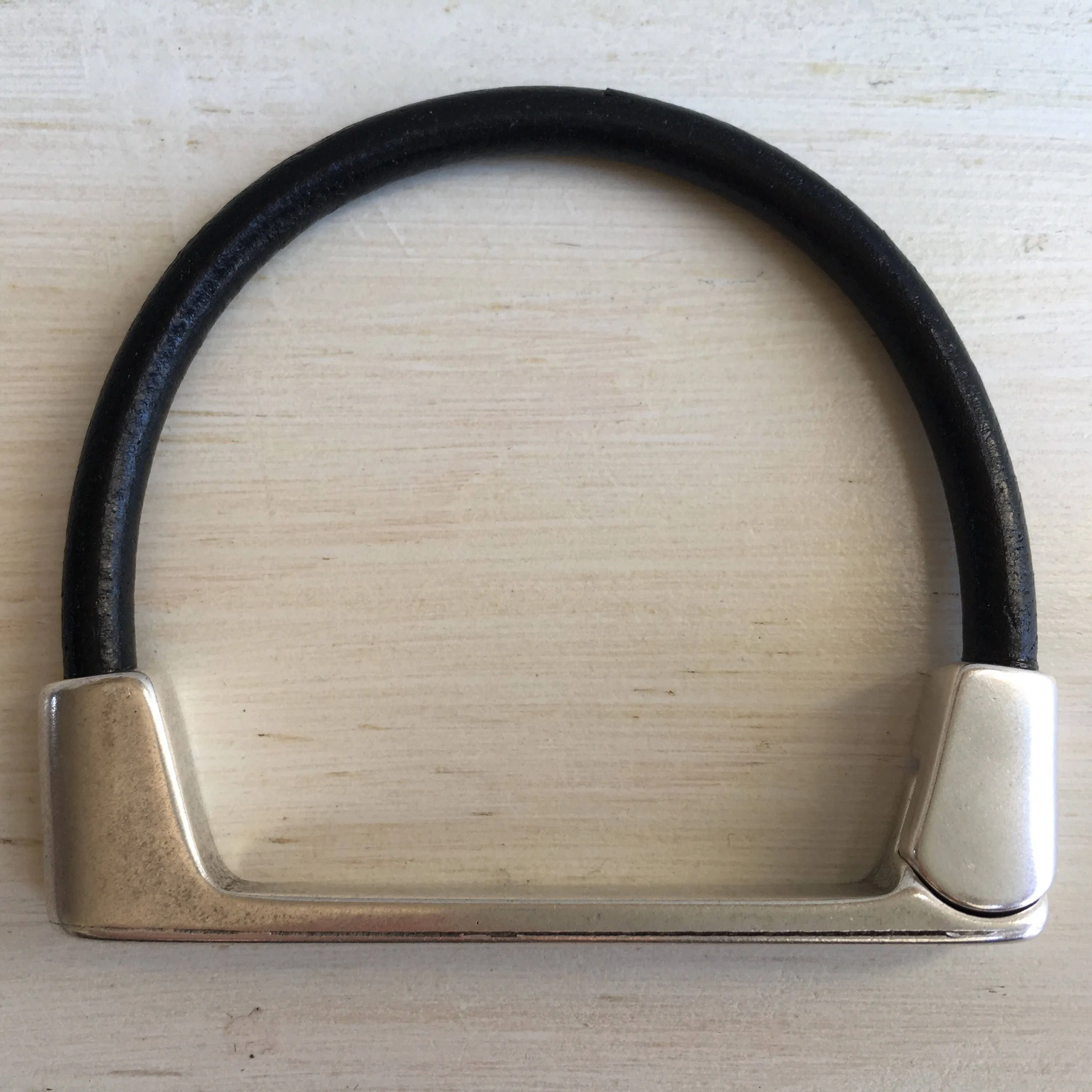 Black Leather Cuff Bracelet for Women With Silver Straight Bar Magnetic Clasp