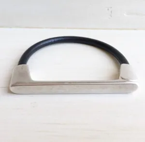 Black Leather Cuff Bracelet for Women With Silver Straight Bar Magnetic Clasp