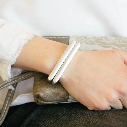 Black Leather Cuff Bracelet for Women With Silver Straight Bar Magnetic Clasp