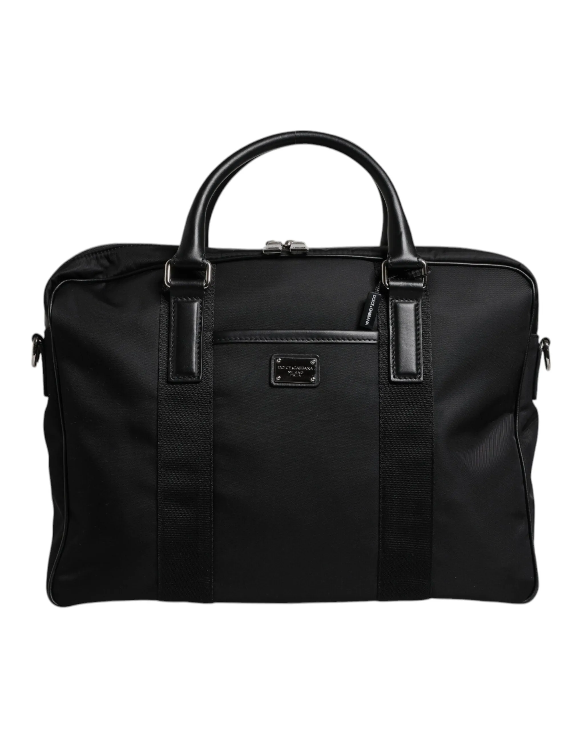 Black Leather Document Briefcase Top Handle Bag