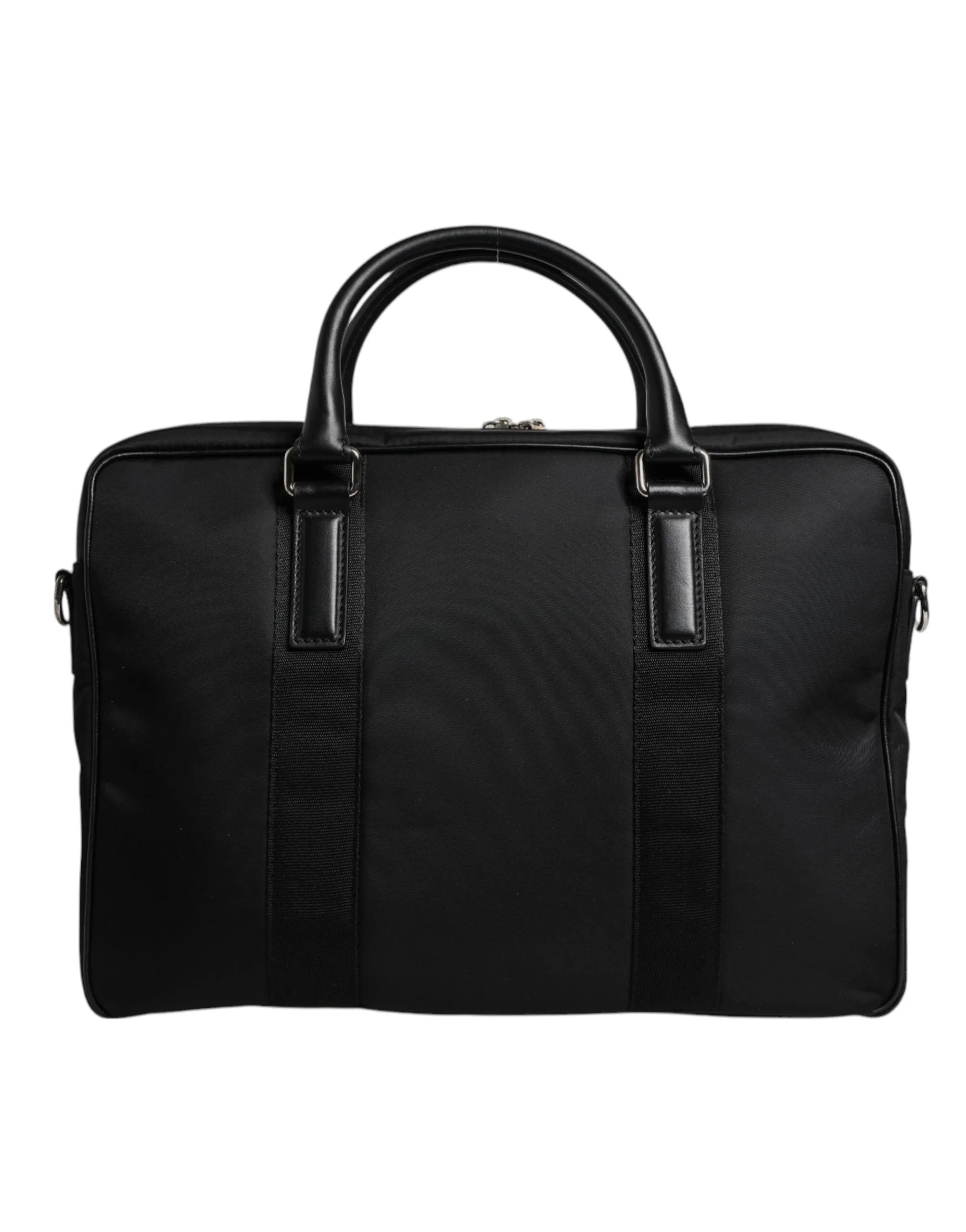 Black Leather Document Briefcase Top Handle Bag