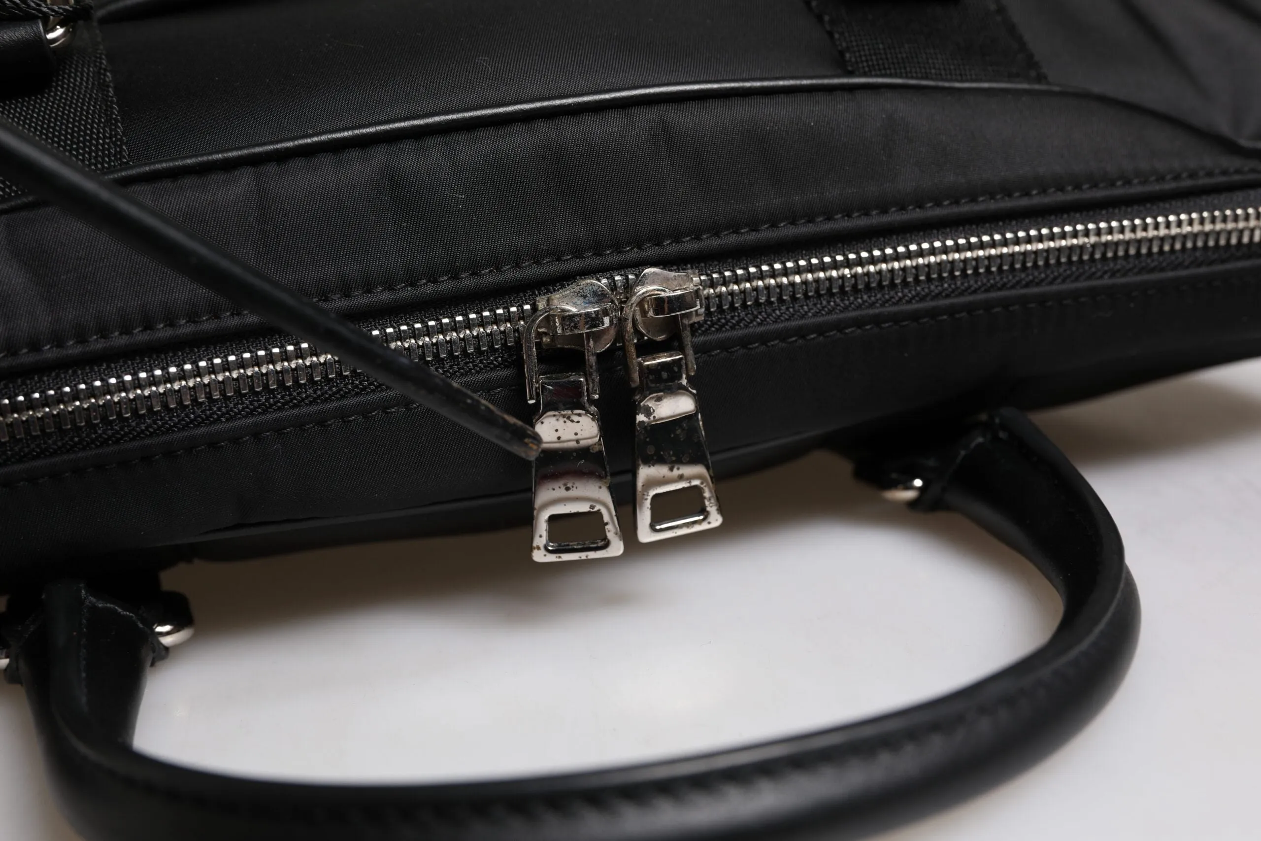 Black Leather Document Briefcase Top Handle Bag
