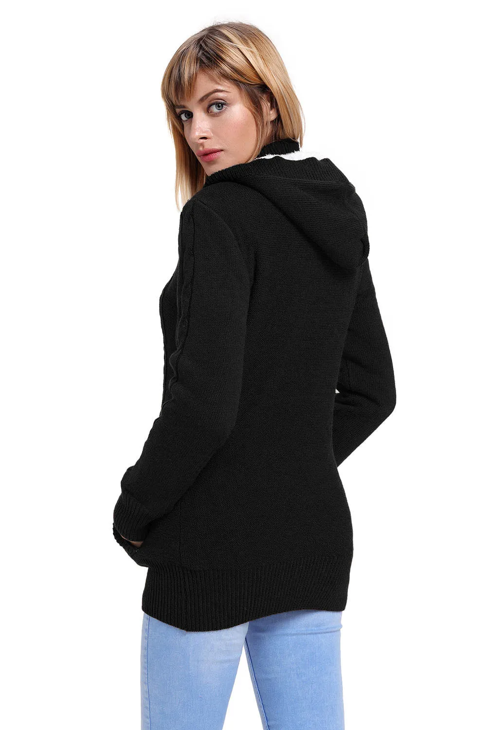 Black Long Sleeve Button-up Hooded Cardigans