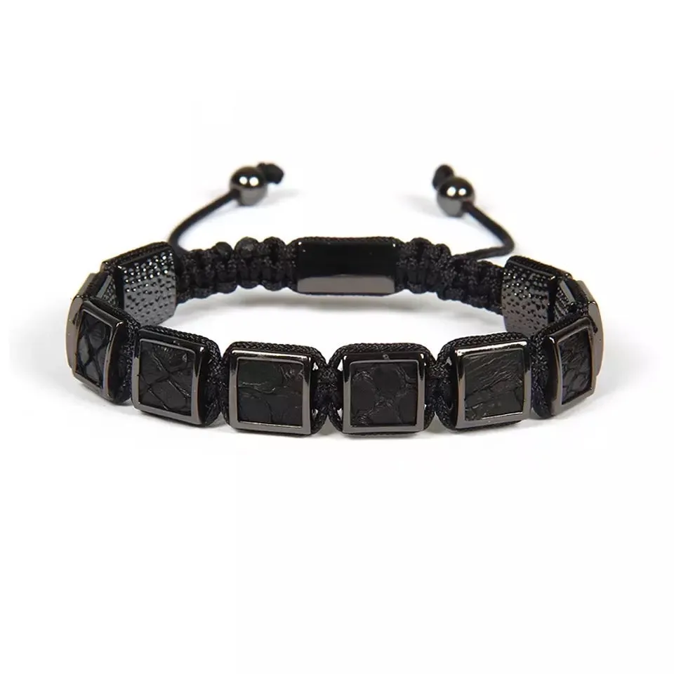 Black Python Square Beads Braided Bracelet