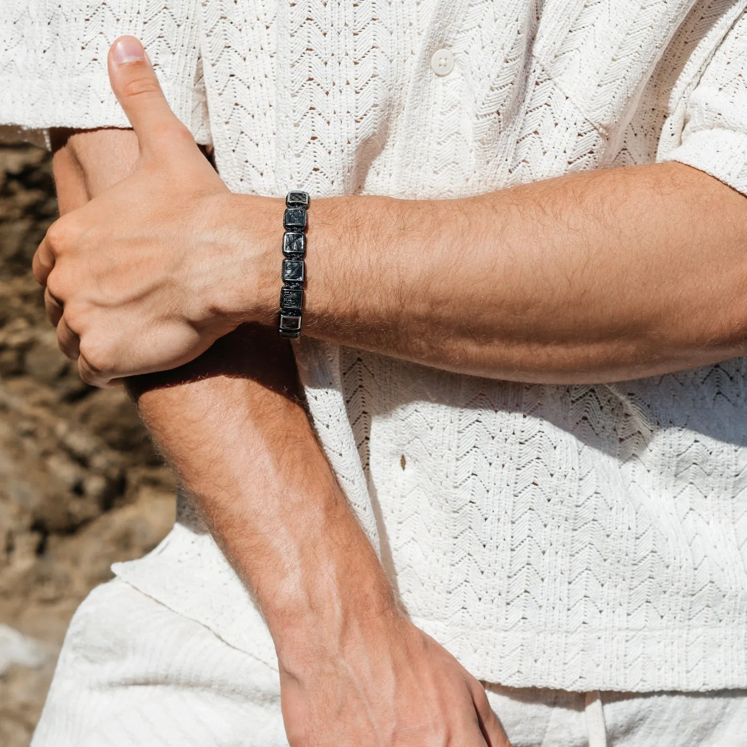 Black Python Square Beads Braided Bracelet