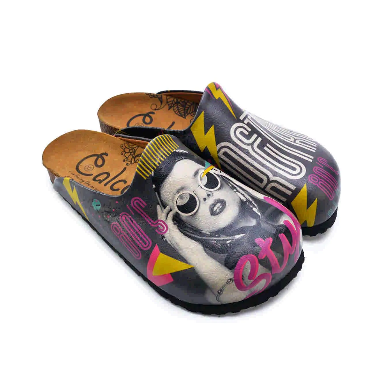 Black Retro Graphic Clogs  -  CAL1411