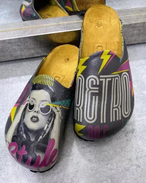 Black Retro Graphic Clogs  -  CAL1411