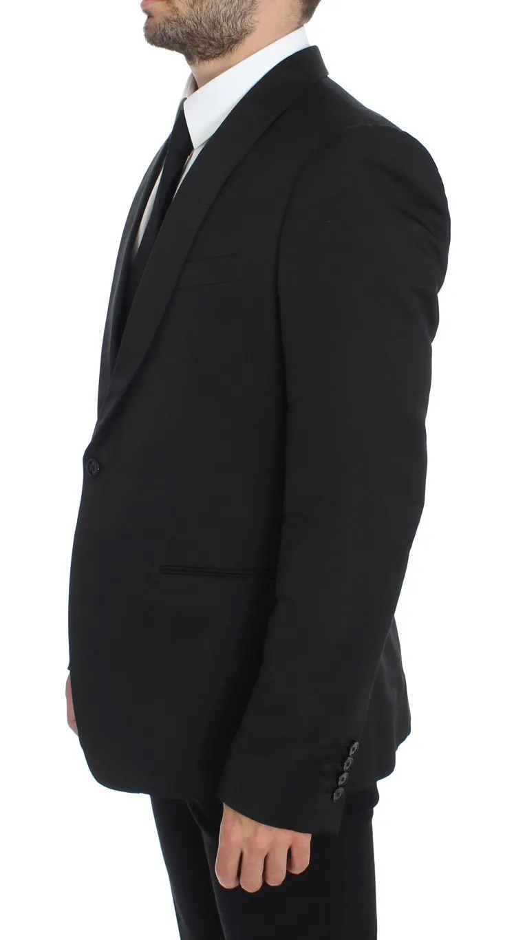 Black Silk Slim One Button Blazer