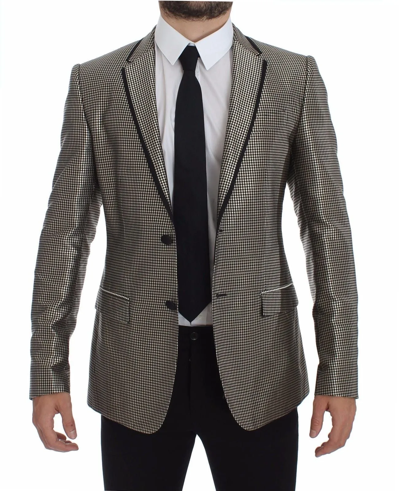 Black Silk Slim Two Button Blazer