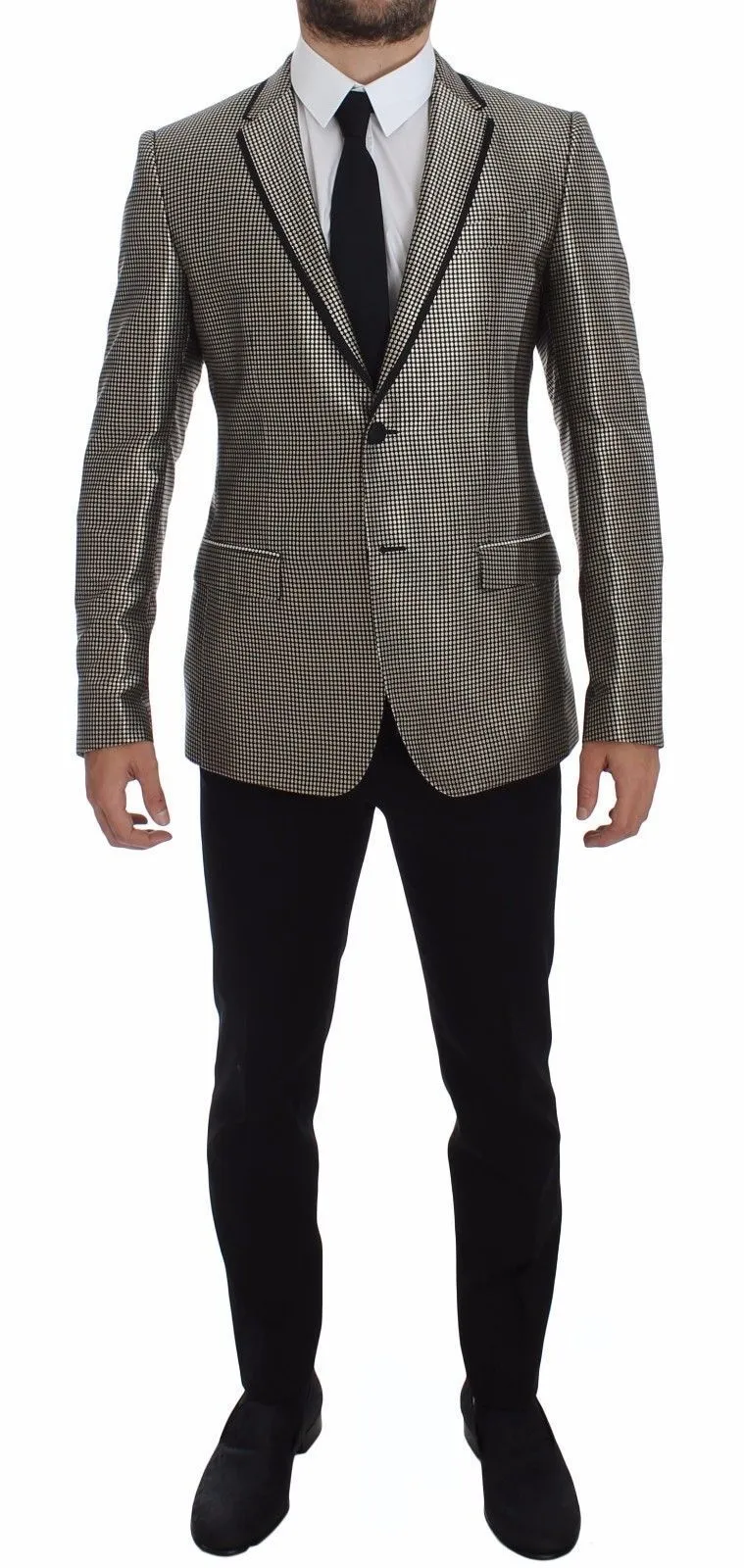 Black Silk Slim Two Button Blazer