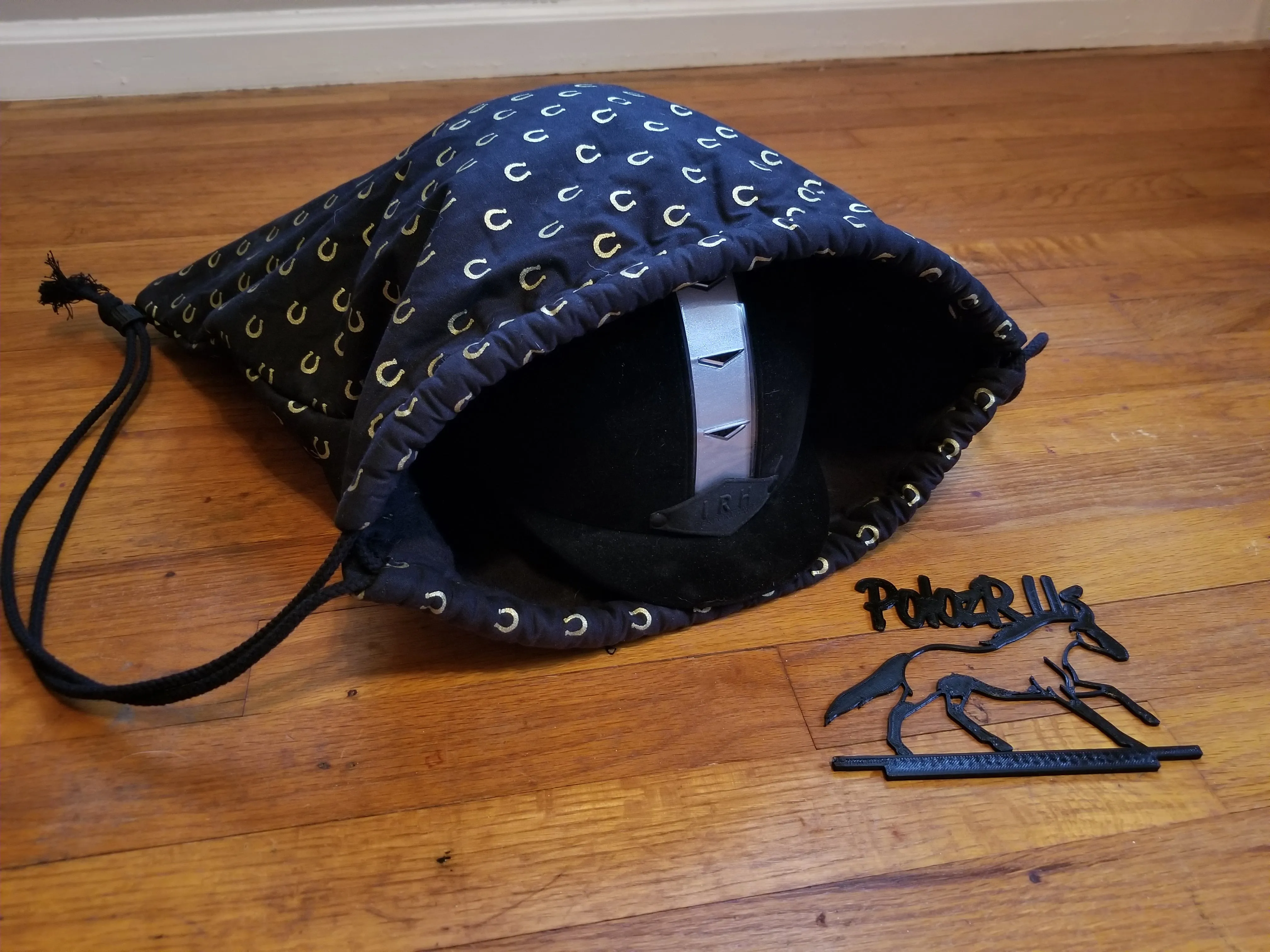 Black with Gold Horseshoes Fleece Lined Helmet Bag