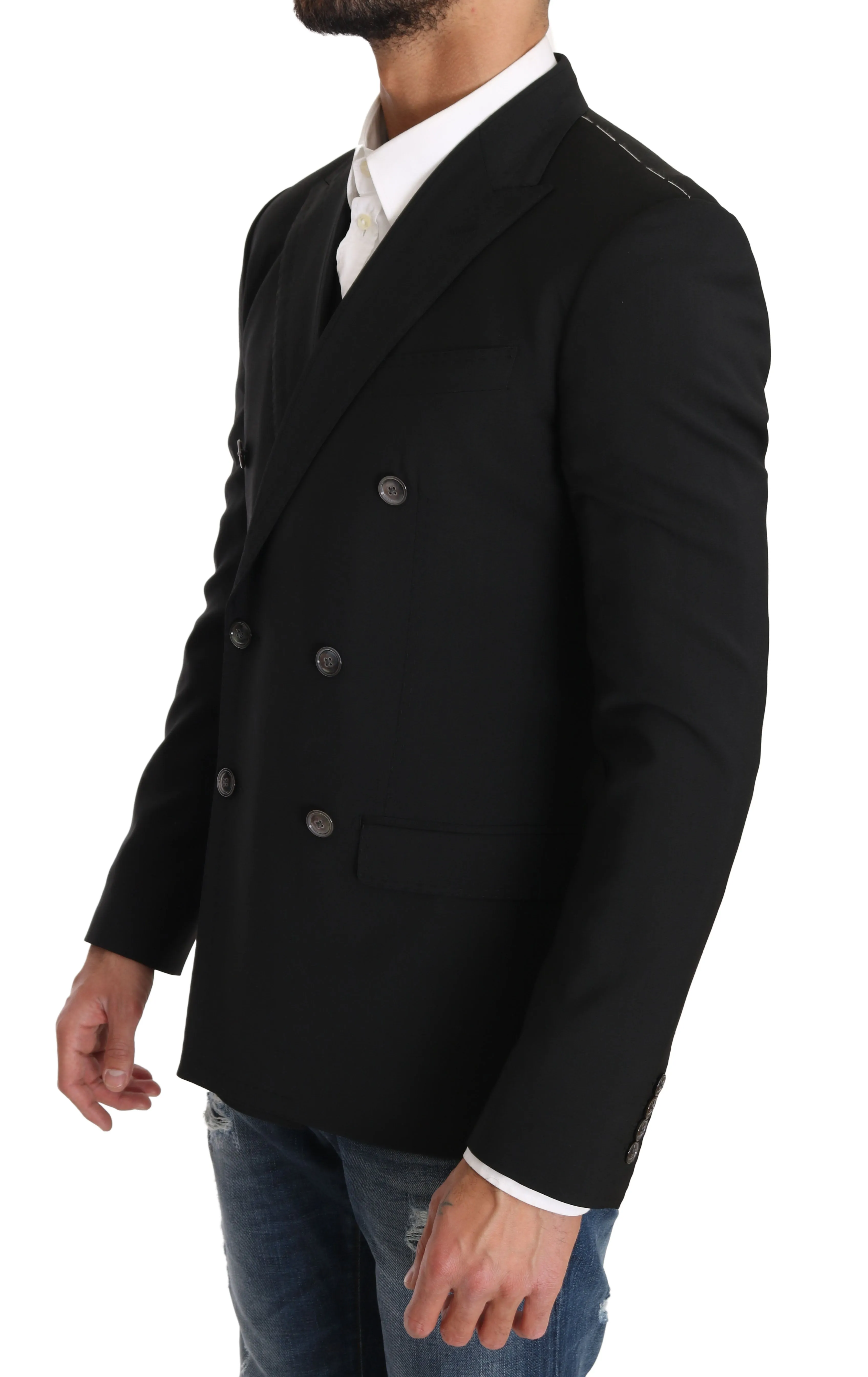 Black Wool Blazer Vest 2 Piece Bird Print