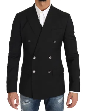 Black Wool Blazer Vest 2 Piece Bird Print