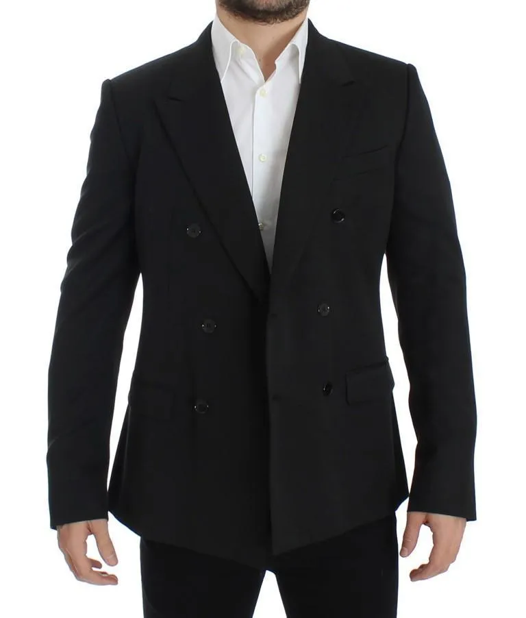 Black wool double slim fit blazer