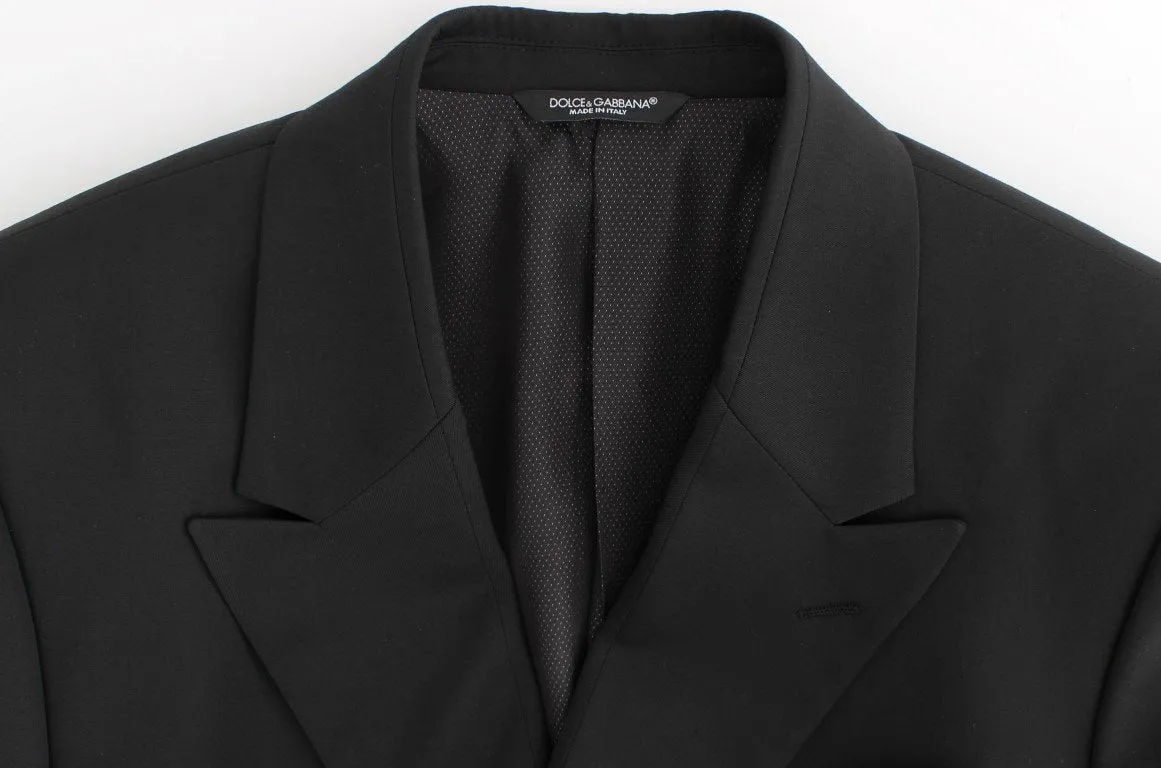 Black wool double slim fit blazer