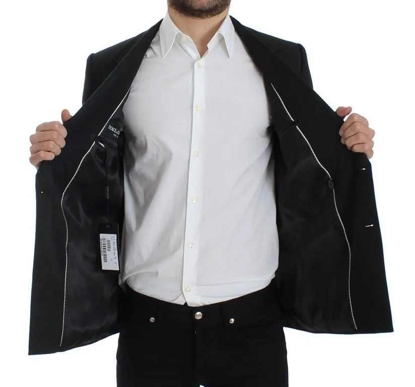 Black wool double slim fit blazer