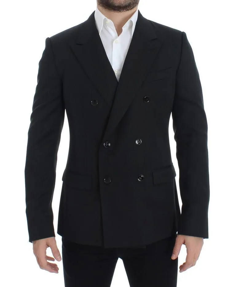 Black wool double slim fit blazer