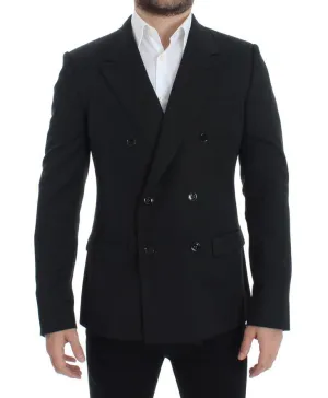 Black wool double slim fit blazer