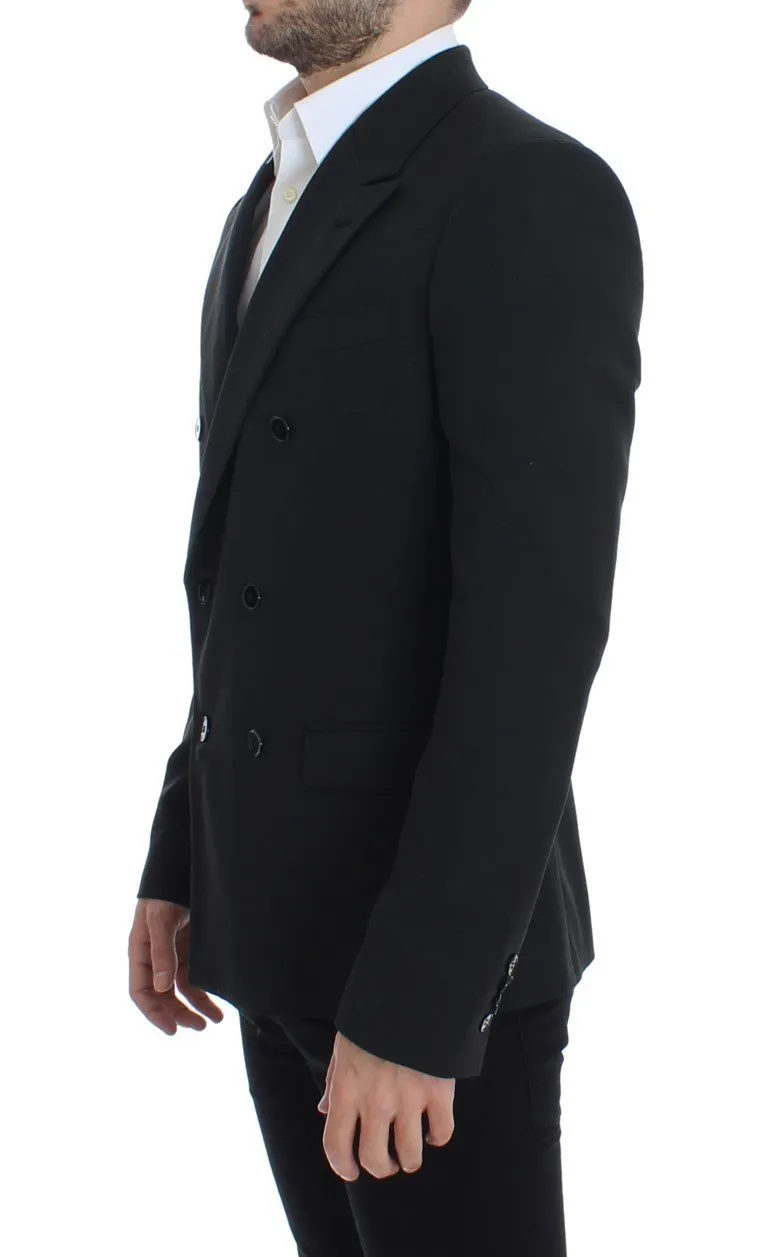 Black wool double slim fit blazer