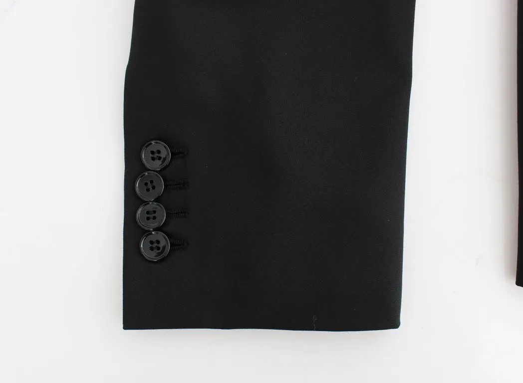 Black wool double slim fit blazer