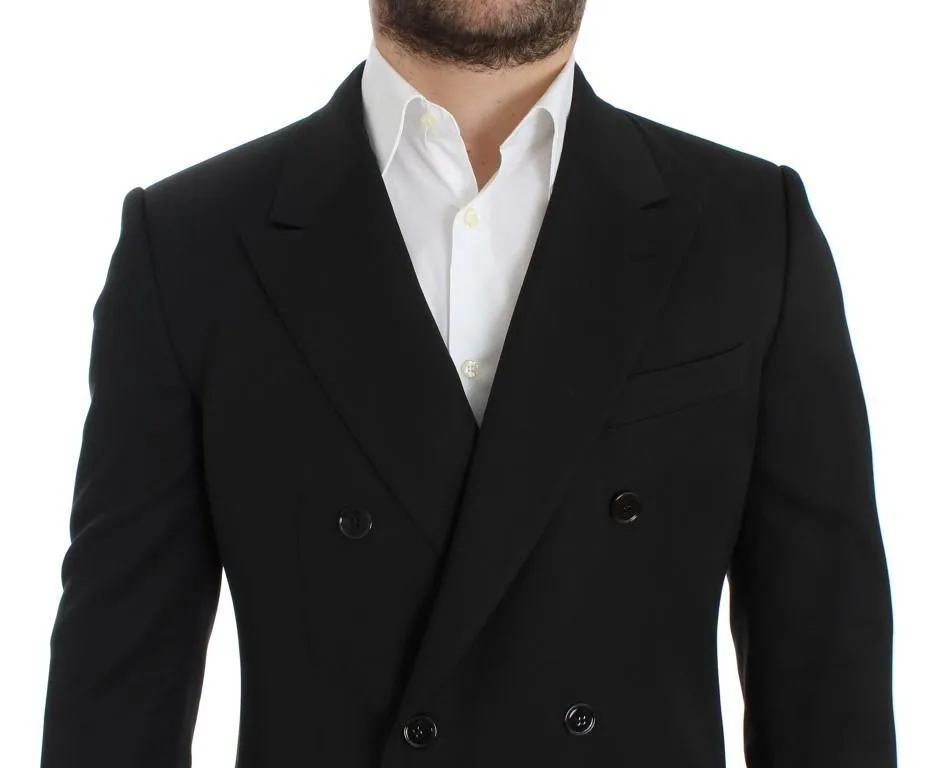 Black wool double slim fit blazer