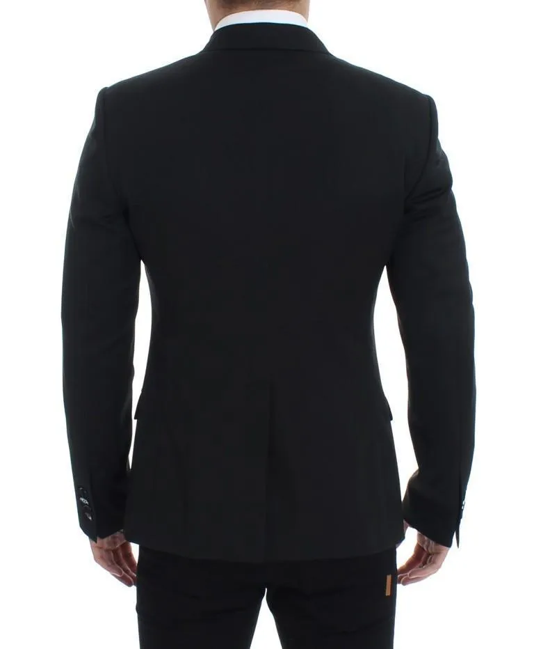 Black wool double slim fit blazer