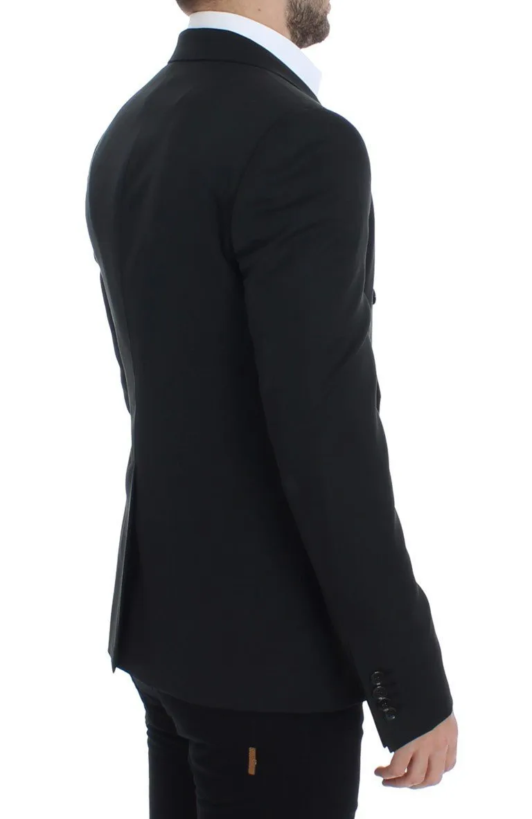 Black wool double slim fit blazer
