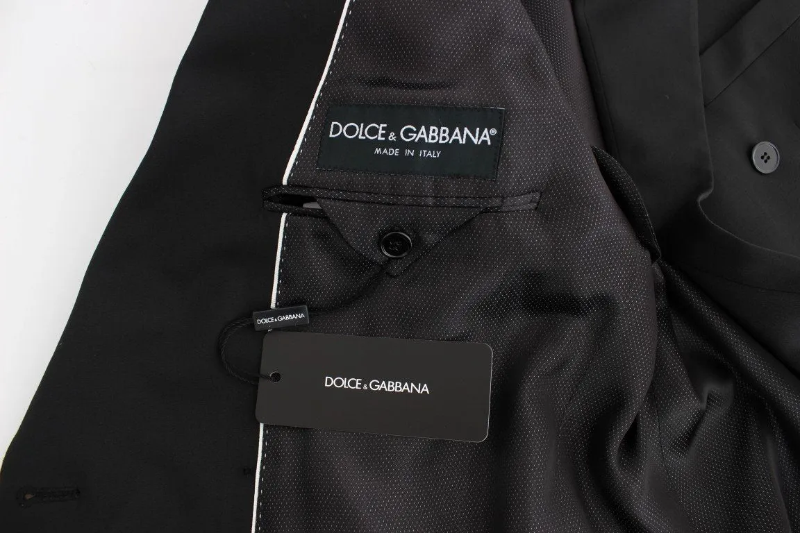 Black wool double slim fit blazer