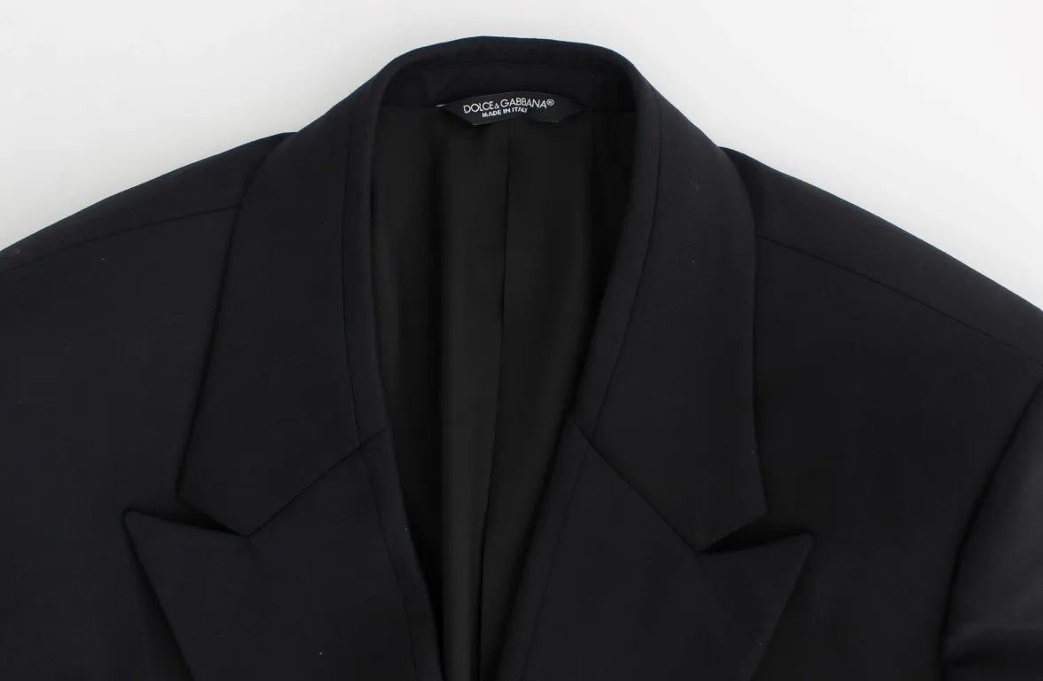 Black Wool Long Double Blazer Jacket Coat