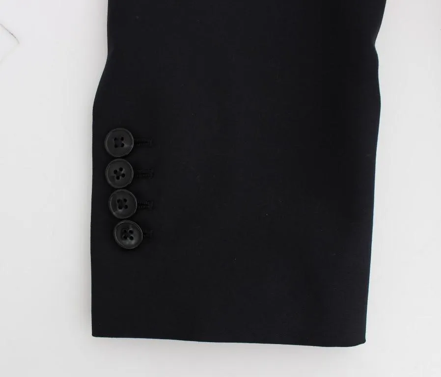 Black Wool Long Double Blazer Jacket Coat