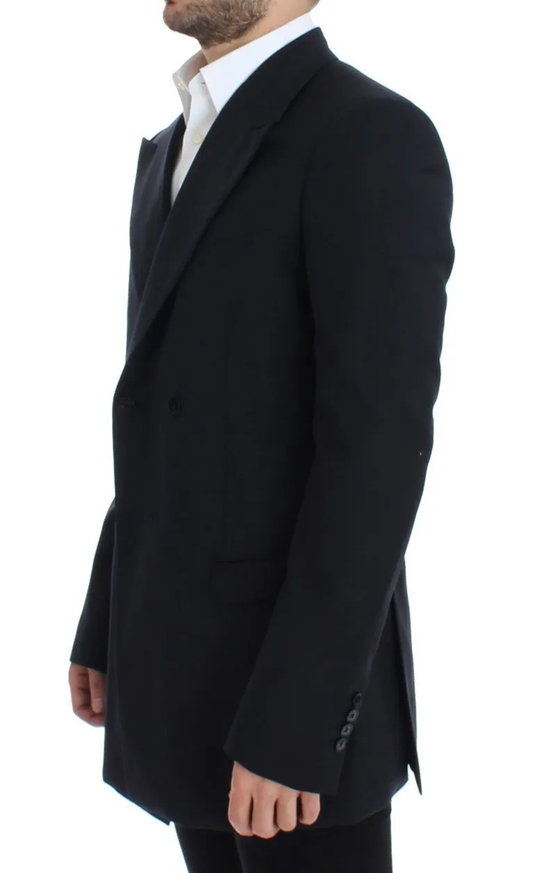 Black Wool Long Double Blazer Jacket Coat