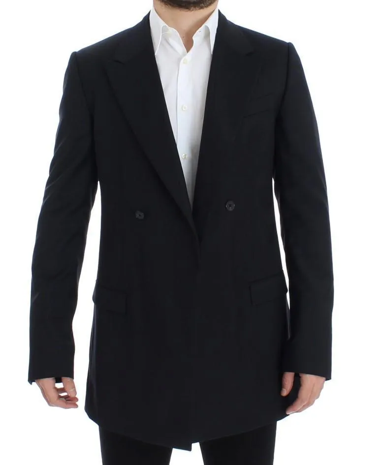 Black Wool Long Double Blazer Jacket Coat
