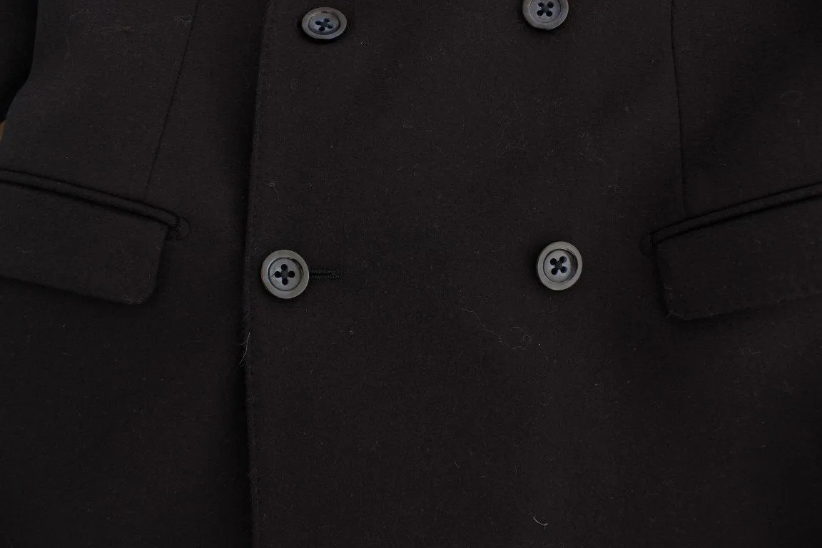 Black wool stretch double blazer