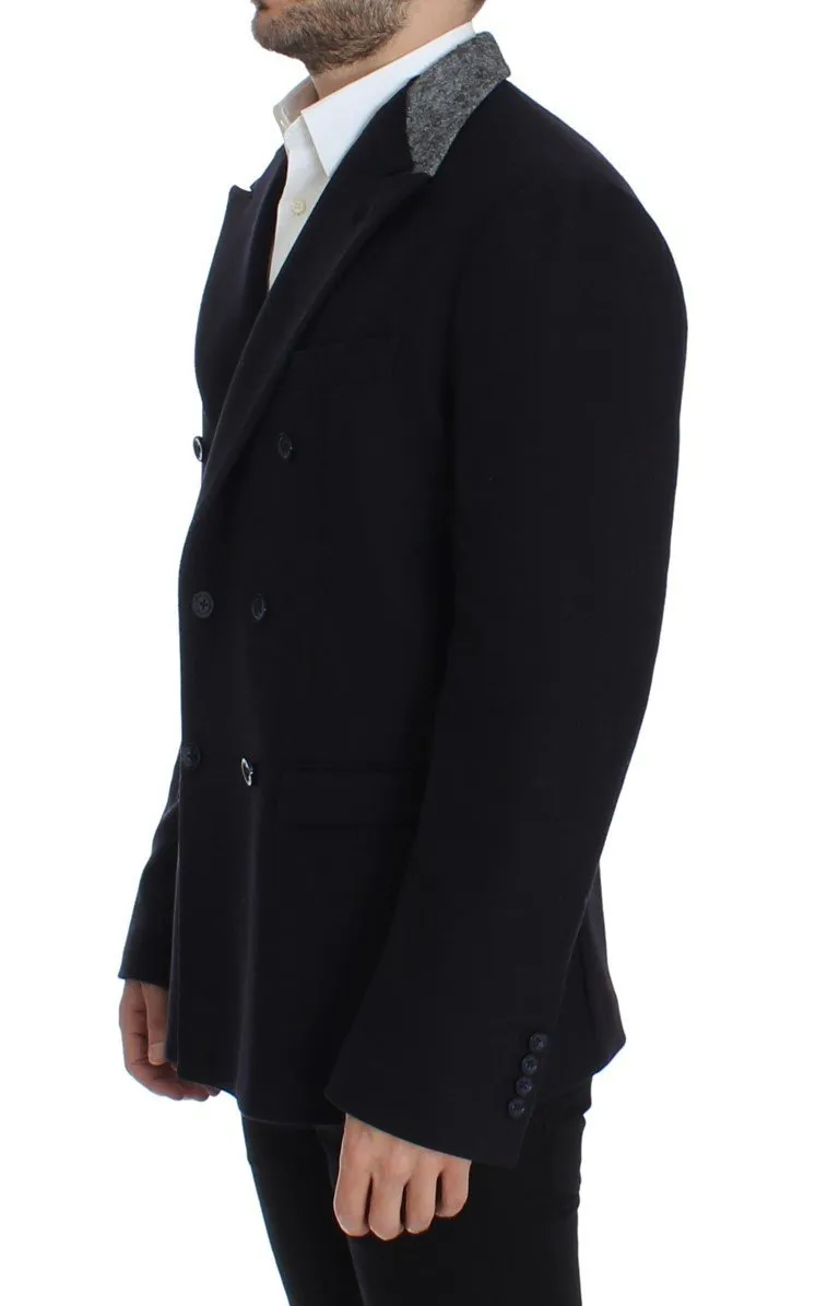 Black wool stretch double blazer