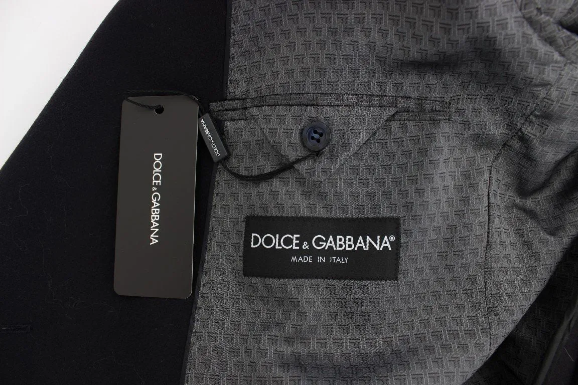 Black wool stretch double blazer