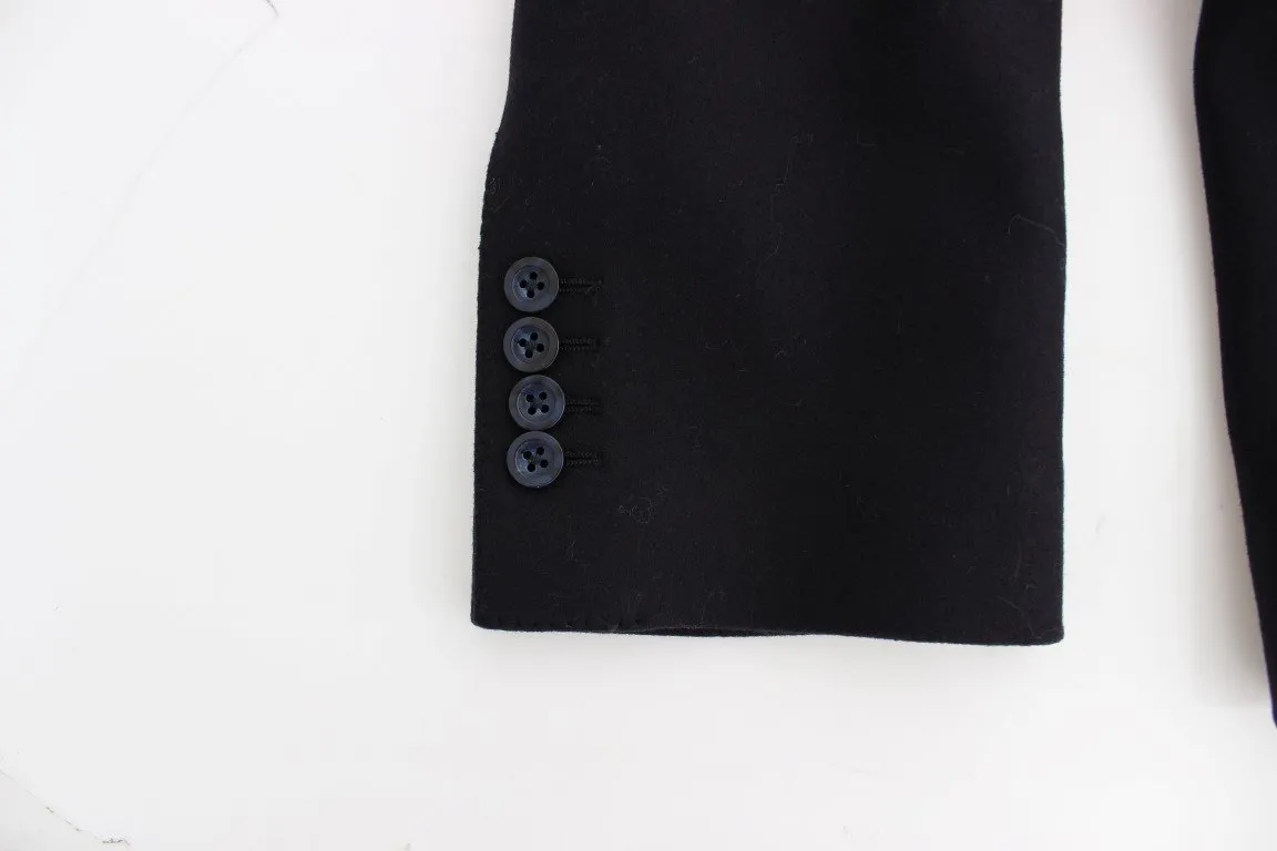 Black wool stretch double blazer